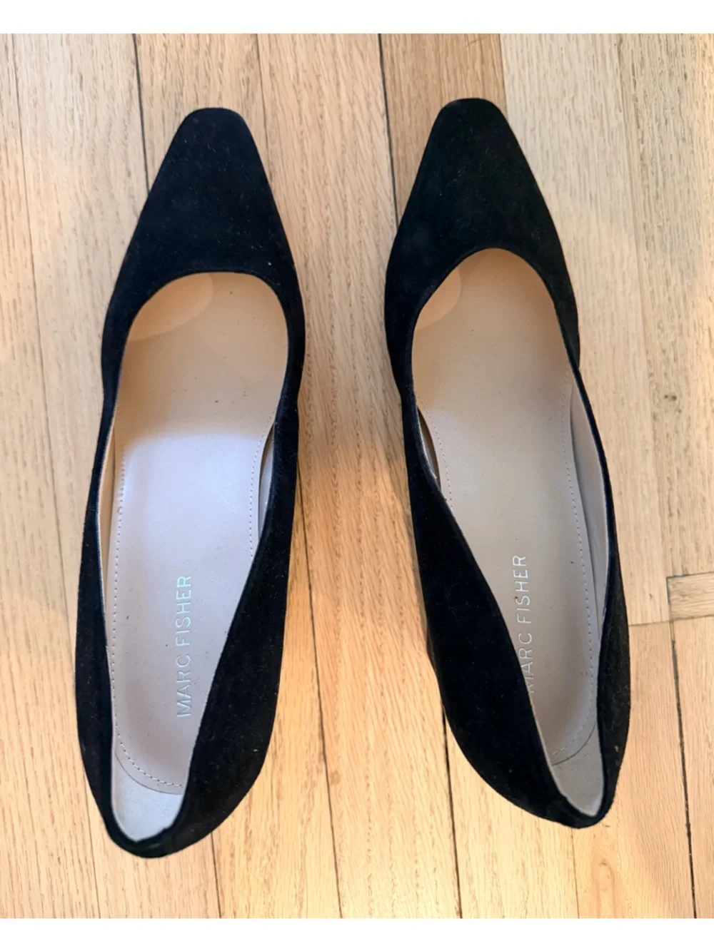 Black Suede Pointed Block Heel Pumps